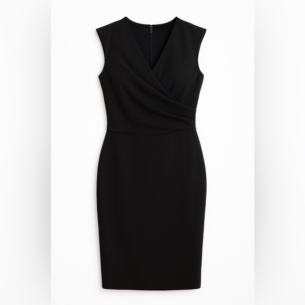 Alexia Admor Black Wrap Dress 1X Ruched Midi Cocktail Dress Sleeveless